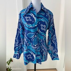VINTAGE Dagger Collar Button Front Long Sleeve Shirt Made Japan 70's Groovy Chic